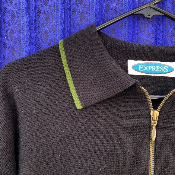 SOLD!! Vintage Express Zipper Collar Long Sleeve Sweater - Picture 3 of 4